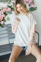 Load image into Gallery viewer, Gray and Blush Top with Lace-Up Sleeve Details Top Oli &amp; Hali   
