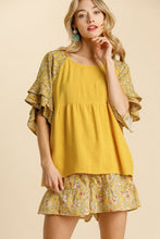 Load image into Gallery viewer, Umgee Honey Mix Babydoll Top with Ruffled Floral Sleeves Top Umgee   
