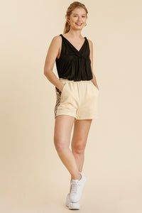 Umgee French Terry Animal Print Elastic Waistband Shorts with Pockets in Cream Shorts Umgee   