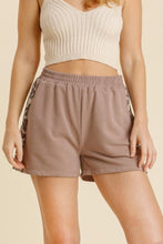 Load image into Gallery viewer, Umgee French Terry Animal Print Elastic Waistband Shorts with Pockets in Latte Shorts Umgee   
