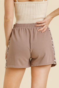 Umgee French Terry Animal Print Elastic Waistband Shorts with Pockets in Latte Shorts Umgee   