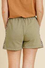 Load image into Gallery viewer, Umgee French Terry Animal Print Elastic Waistband Shorts with Pockets in Sage Green Shorts Umgee   
