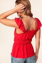 Load image into Gallery viewer, Red Sleeveless Peplum Top with Square Neckline FINAL SALE Shirts &amp; Tops Sugarfox   
