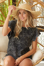 Load image into Gallery viewer, BiBi Ruffle Sleeve Mineral Wash Top in Black Charcoal Top BiBi   
