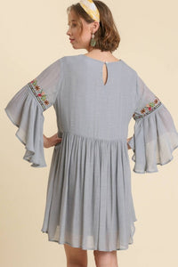 Umgee Embroidered Dress in Cool Grey  Umgee   