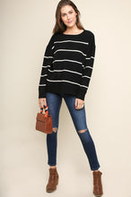 Load image into Gallery viewer, Umgee Lightweight Knit Striped Sweater in Black and Cream Mix  Umgee   
