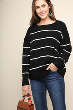 Load image into Gallery viewer, Umgee Lightweight Knit Striped Sweater in Black and Cream Mix  Umgee   
