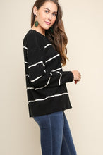 Load image into Gallery viewer, Umgee Lightweight Knit Striped Sweater in Black and Cream Mix  Umgee   
