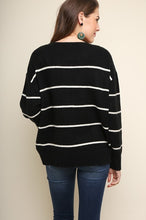 Load image into Gallery viewer, Umgee Lightweight Knit Striped Sweater in Black and Cream Mix  Umgee   
