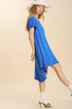 Load image into Gallery viewer, Umgee Cobalt Blue High Low Linen Blend Dress with Frayed Details Dresses Umgee   
