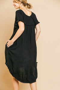 Umgee Black High Low Linen Blend Dress with Frayed Details Dresses Umgee   