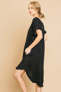 Umgee Black High Low Linen Blend Dress with Frayed Details Dresses Umgee   