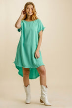 Load image into Gallery viewer, Umgee Emerald High Low Linen Blend Dress with Frayed Details Dresses Umgee   
