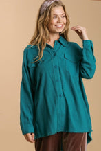 Load image into Gallery viewer, Umgee Button Front Linen Blend Top in Teal Shirts &amp; Tops Umgee   
