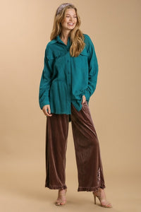 Umgee Button Front Linen Blend Top in Teal Shirts & Tops Umgee   