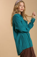 Umgee Button Front Linen Blend Top in Teal FINAL SALE Shirts & Tops Umgee   