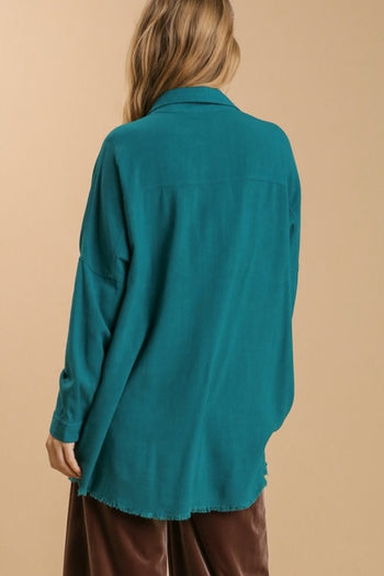 Umgee Button Front Linen Blend Top in Teal FINAL SALE Shirts & Tops Umgee   