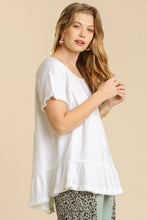 Load image into Gallery viewer, Umgee Linen Blend Top in Off White with Ruffled Hem Top Umgee   

