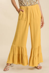 Umgee Honey Wide Leg Ruffle Pants Bottoms Umgee   