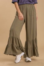 Load image into Gallery viewer, Umgee Olive Wide Leg Ruffle Pants Bottoms Umgee   
