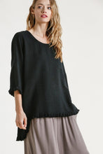 Load image into Gallery viewer, Umgee Black Top with Front Pocket and Frayed Hem FINAL SALE Tops Umgee   
