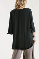 Umgee Black Top with Front Pocket and Frayed Hem FINAL SALE Tops Umgee   