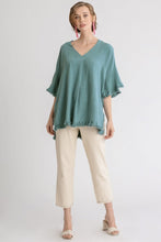 Load image into Gallery viewer, Umgee Dusty Blue Linen Blend Tunic Top Tops Umgee   
