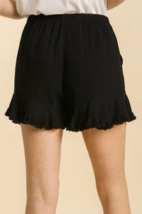 Umgee Linen Blend Ruffle Shorts in Black Shorts Umgee   