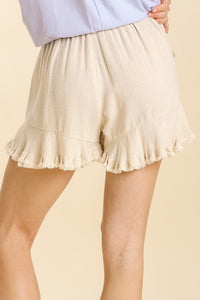 Umgee Linen Blend Ruffle Shorts in Oatmeal Shorts Umgee   
