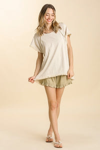 Umgee High Low Top with Frayed Hem in Oatmeal Tops Umgee   
