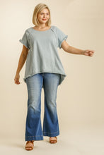Load image into Gallery viewer, Umgee High Low Top with Frayed Hem in Dusty Blue Tops Umgee   
