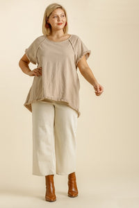 Umgee High Low Top with Frayed Hem in Latte Tops Umgee   
