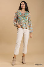 Load image into Gallery viewer, Umgee Green Floral Top with Metallic Threading Top Umgee   
