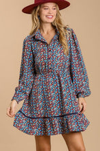 Load image into Gallery viewer, Umgee Ditzy Floral Long Sleeved Dress in Navy Mix Dress Umgee   
