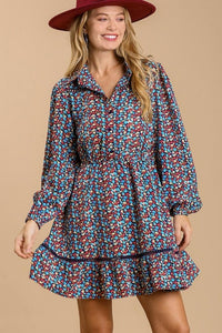 Umgee Ditzy Floral Long Sleeved Dress in Navy Mix Dress Umgee   