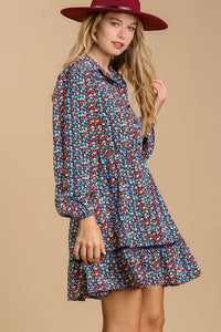 Umgee Ditzy Floral Long Sleeved Dress in Navy Mix Dress Umgee   