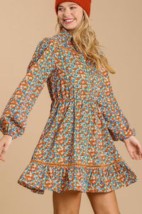 Umgee Ditzy Floral Long Sleeved Dress in Orange Mix Dress Umgee   