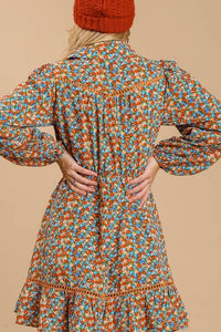 Umgee Ditzy Floral Long Sleeved Dress in Orange Mix Dress Umgee   