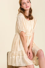 Load image into Gallery viewer, Umgee Satin Shimmer Short Balloon Sleeve Tiered Dress in Cream Dress Umgee   
