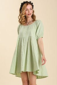 Umgee Pleated Dress with Puff Cuffed Sleeves in Sage Dress Umgee   
