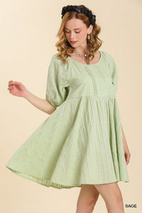 Umgee Pleated Dress with Puff Cuffed Sleeves in Sage Dress Umgee   