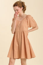 Load image into Gallery viewer, Umgee Pleated Dress with Puff Cuffed Sleeves in Soft Clay Dress Umgee   
