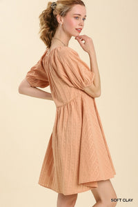 Umgee Pleated Dress with Puff Cuffed Sleeves in Soft Clay Dress Umgee   