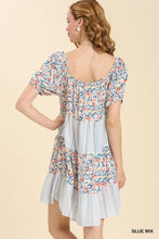 Load image into Gallery viewer, Umgee Floral and Striped Tiered Dress in Blue Mix Dress Umgee   
