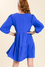 Load image into Gallery viewer, Umgee V-neck Tiered Dress with 3/4 Sleeve in Royal Blue Dress Umgee   
