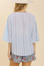 Load image into Gallery viewer, Umgee Jacquard Stripe Top with Front Tie in Light Blue Top Umgee   
