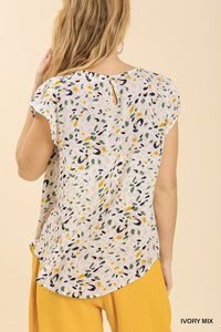 Umgee Animal Printed Top with Tulip Short Sleeve in Ivory Top Umgee   