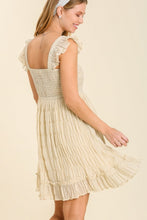 Load image into Gallery viewer, Smocked Chest Pleated Dress with Ruffle Shoulder Sleeve in Natural-FINAL SALE Dress Umgee   
