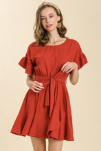 Load image into Gallery viewer, Umgee Linen Blend Dress with Waist Tie in Cherry Dress Umgee   
