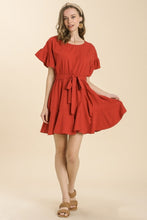 Load image into Gallery viewer, Umgee Linen Blend Dress with Waist Tie in Cherry Dress Umgee   
